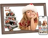 64GB FRAMEO 15.6 Zoll Digitaler Bilderrahmen 64GB Holzmaserung - FHD 1920 * 1080P IPS Touchscreen Digitale Bilderrahmen Auto Rotation Elektronischer Fotorahmen, Teilen Sie Fotos/Videos Sofort