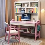 Yadlan Kinderschreibtisch HöHenverstellbar mit Schrank, Schreibtisch Kinder Holz Studie Schreibtisch mit Schubladen, GroßE KapazitäT Computertisch für Kinder Aus Holz mit Hake Pink Chair