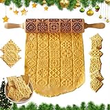 UQTUKO Geprägte Nudelholz, Teigroller Weihnachten Präge Nudelholz mit Muster 3D Holz Nudelhölzer DIY Küchenwerkzeug für Gebäck Cookie Bäck Küchen