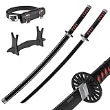 Demon Slayer Katana Schwert 105 cm/41 Zoll - Samurai Schwert Holz für Anime Cosplay - Bokken aus Bambusholz mit Gürtel und Ständer - Anime Schwerter Dekorative Requisiten - (Tanjiro Kamado)