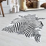 Carpettex Teppich Fellimitat Kunstfell Zebra Tierfell Motiv Waschbar rutschfest Soft Schwarz Weiss, Grösse:150x200 cm, Farbe:Schwarz