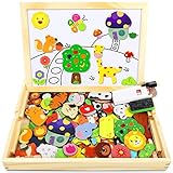 Jojoin Magnetisches Holzpuzzle 110 Stück, Magnettafel Kinder, Puzzle ab 2 3, Montessori Spielzeug ab 2 3 Jahre, Wald and Tier Puzzles Kinderspiele, Kreativ Lernspielzeug Geschenk für Mädchen Junge