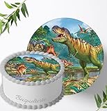 Für die Geburtstags Torte, Zuckerbild mit dem Motiv: Dinosaurier, Dino, Essbares Foto für Torten, Fondant, Tortenaufleger Ø 20cm, 0260c