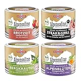 Bad Reichenhaller Alpensaline Edles Alpensalz 4er Quartett mit BIO-Gewürze | Brotzeit, Steak & Grill, Bergkräuter, Alpenblüten Gewürzmischung BIO-Zertifiziert, Naturbelassen, nachhaltige Verpackung