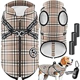 Lovpet® Hundejacke Hundemantel mit Geschirr, inkl. 45 Stück Kotbeutel + Spender, Hunde Winterweste gefüttert wasserdicht, Gepolsterte Weste Mit Brustgurt, Reflektoren, D-Ring L, Beige