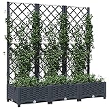 Pflanzkübel mit Spalier Hochbeet mit Rankgitter XL Gartenspalier für Kletterpflanzen, Rankkasten für Garten Balkon Terrasse Hof, Dunkelgrau 120x40x121,5 cm PP