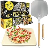 Loco Bird Pizzastein für Backofen & Gasgrill inkl. Pizzasschieber - 3er Set - Pizzastein rechteckig aus Cordierit für knusprigen Pizzaboden wie vom Italiener, Pizzaschieber und Rezeptbuch