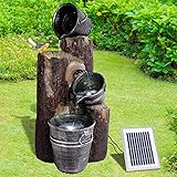 Solar Gartenbrunnen Brunnen Solarbrunnen Zierbrunnen Wasserfall Gartenleuchte Teichpumpe für Terrasse, Balkon, mit Pumpen, mit Liion-Akku (Solarbrunnen Pretty-Bird mit LED-Licht)