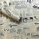 LEPENDOR Vintage Zeitung Selbstklebend gedruckt Stock Tapete schälen und Stick dekorativ Regalschublade Liner Rollen - Zeitung, 0.45 x 10 m