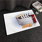 Zzmdear Film-Theater waschbare Fußmatte Klapperbrett auf Retro-Hintergrund mit Grunge Effekt Regisseur Cut Scene Durable Grey Black White W31'xL47' Color10