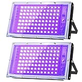 Glostars 100W LED UV Schwarzlicht Strahler, Schwarzlichtlampe, IP66 Wasserdicht, 395-400nm UV Partylicht mit Schalter für Bar, Partyzubehör, Schwarzlicht Deko, Bühnenbeleuchtung (2 Packung