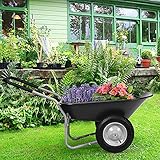 COSTWAY Schubkarre mit 2 Rädern, 75 L, Schiebkarre 100 kg Tragkraft, Garten Karre Metallrahmen, Transportkarre für Garten, Gartenkarre mit Gummigriff, Gartenschubkarre Bauschubkarre (Schwarz)