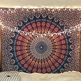Indischer Hippie Bohemian Psychedelic Peacock Mandala Wandbehang Bettwäsche Tapisserie (Golden Blue, Twin (54x72Inches)(140x185cms))