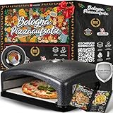 Heidenfeld Pizzaaufsatz Bologna | Grillaufsatz - Pizzamaker - Edelstahl - 540°C - Thermometer inklusive - Pizzabox - integrierter Pizzastein - Für Holzkohlegrill und Gasgrill - Pizza Maker