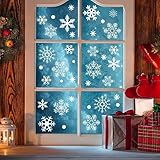 AUAUY 302 PCS Fensterdeko Schneeflocken, Weihnachten Fensterbilder, Wiederverwendbar Statisch Haftend PVC Aufkleber für Fenster Vitrine Türen Schaufenster Winter Schneeflocken Weihnachtsdeko