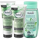 Balea 3er-Set Haarpflege: Professional Shampoo KOPFHAUT SENSITIVE sensible trockene Kopfhaut (250 ml) + Spülung KOPFHAUT SENSITIVE (200 ml) + Schönheitsgeheimnisse Shampoo ALOE VERA (250 ml), 700 ml