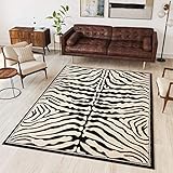 TAPISO Atlas Teppich Kurzflor Wohnzimmer Afrika Tiermuster Zebra Schwarz Creme Jugendzimmer Gästezimmer Esszimmer ÖKOTEX 60 x 100 cm