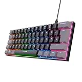 Trust Gaming GXT 867 Acira 60% Mechanische Tastatur Deutsches QWERTZ Layout, RGB Beleuchtung, Doppelt Belegte Tasten, USB Mini Tragbare Programmierbare Kleine Gaming Tastatur 60 Prozent PC Laptop