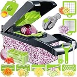 HURRY UP Gemüseschneider, 16 In 1 Gemüse Schneider, Würfelschneider mit 7 Austauschbare Klingen Vegetable Chopper Dicer für Hobeln Von Obst Gemüse, Karotte, Kartoffel, Knoblauch (Grau)