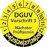 Prüfplakette DGUV Vorschrift 3 Nächster Prüftermin, selbstklebend, Prüfaufkleber, Prüfetikett, Plakette (20 mm Ø, Gelb, 100)