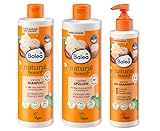 Balea 3er Pack: 1 x Natural Beauty Spülung Locken, 350 ml, 1 x Natural Beauty 3in1 Haarmaske Locken, 250 ml, 1 x Natural Beauty Shampoo Locken, 400 ml + Kopfhaut Massagebürste