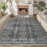 Homcomodar Waschbarer Teppich Wohnzimmer 160x230cm Schwarz Kinderzimmer Teppiche Kurzflor Groß Vintage Teppich Boho rutschfest Teppiche für Schlafzimmer Esszimmer Büro