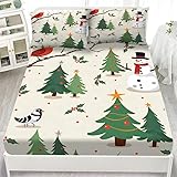 Spanbettlaken 140x200 Chrysantheme Spannbetttuch Weihnachtsbaum Bettlaken Boxspringbett mit Gummizug Spannbettuch Mikrofaser für Matratzen von 30 cm Mit 2 Kissenbezüge 80x80 cm