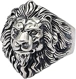 fikujap Herren 925 Sterling Silber Vintage Open Verstellbar Löwenkopf Ring, Rock Punk Gothic Biker Stil Fingerschmuck