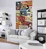 Komar Disney Vlies Fototapete MICKEY BILLBOARD | 120 x 200 cm | Tapete, Wand Dekoration, Collage, Retro, Comic, Kinderzimmer, Kindertapete | VD-054