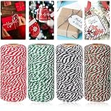 Bäcker Bindfäden, 4 Bände 100M Baumwoll Schnur, 2MM Geschenkschnur, String Für Backen, 4 Farben zweifarbiges Zierseil Bäckerschnur für Gartenarbeit Dekoration Binden Basteln und Geschenkverpackung