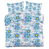 YZQGLHP Blumen im europäischen Stil Bettwäsche 155x220cm, Blaue Gänseblümchen Bettbezug Wendebettwäsche, Weich Mikrofaser Bettwäsche-Sets mit Reißverschluss und 2 Kissenbezüge 80x80cm