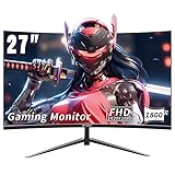 CRUA 27'' Curved Gaming Monitor, FHD 1080P, 200Hz, 1ms GTG, 1800R Curvature, FreeSync, Low Motion Blur, Eye Protection, VESA Mount, HDMI & DP, Black