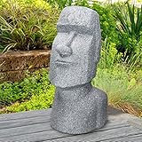 ECD Germany Moai Figur Rapa NUI Kopf 53,5 cm hoch aus wetterfestem Steinguss Kunstharz, Grau, Osterinsel Statue als Dekoration für Haus & Garten, Gartenfigur Dekofigur, Skulptur für Innen & Außen