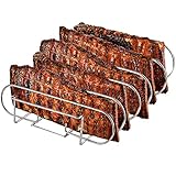 Spareribs Halter Grill – Braten und Rippchenhalter Edelstahl, Aufsatz zur Zubereitung von 5 Spareribs und Braten auf Gas- und Kohlegrill – Backofen- und Spülmaschinengeeignet – 33 x 29 x 8 cm