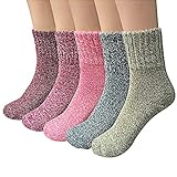 Airabc 5 Paar Thermosocken Damen, Wollsocken, Warme Wintersocken Damen, Dicke Stricksocken, Winter Damen Socken Bunte Gemütlich und Atmungsaktiv/EU-Größe 35-42