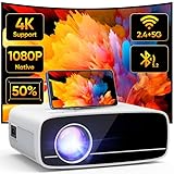 Beamer 4K Unterstützt, 15000L Native 1080P 5G WiFi Bluetooth Projektor mit 50% Zoom, AKATUO Mini Beamer Heimkino Outdoor Beamer für Handy Phone, Kompatibel mit Smartphone/HDMI/USB/Laptop/Fire TV Stick