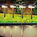 Linkind Solar Gartenlampen mit Bewegungsmelder, 3000K Warmweiß LED Solar Zaunleuchten, IP65 Wasserdicht, 2 in 1 Montage, Auto Ein/Aus 3 Leuchtmodi Außen Wegbeleuchtung, 4 Stück