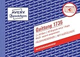 AVERY Zweckform 1735 Quittungsblock (A6 quer, 2x40 Blatt, selbstdurchschreibend, fälschungssicherer Dokumentendruck, für Beträge über 250€ mit separater MwSt., für DE/AT) weiß/gelb