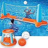 JOYIN Aufblasbare Pool Float Set, Volleyballnetz & Basketballkörbe & Bälle für Kinder und Erwachsene, Wasserballspiel Poolspielzeug Volleyball Basketball Pool Spielzeug, Wassersport Sommerspielzeug