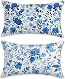 Kopfkissenbezug 50x90 Blume Kissenbezug 2er Set Marineblau Rechteck Dekokissen Leinen Kissenhüllen Zierkissen Kissenhülle Kissen Deko Couchkissen Sofakissen Zierkissenbezüge, Home Decoration z-379