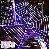 Maxee 176 LED Halloween Spinnennetz Lichter Deko, 3,6M Riesen Spinnennetz Lichterkette, 17,6M Mehrfarbige Lichterketten mit Fernbedienung 8 Modi und Timer,Netzlichter Decor für Garten Indoor Outdoor