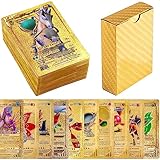 55 Stück Gold Karten for Pokemon, Vstar Vmax Goldfolienkarten mit Deck Box, Vergoldete Karte Einschließlich Verschiedener Seltener Folienkarten(7Vstar+29Vmax+16V+2GX+1PHASE), V Sortierte Karten