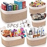 FAMKEEP 5er Set Aufbewahrungskorb Geflochten,Baumwollseil Geflochtener,Stapelbare Speicher Storage Basket für Organisieren von Kleidung und Accessoires,Badezimmer,Spielzeug Körbe Aufbewahrung