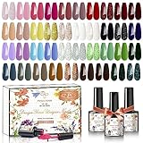 42 Stück UV Nagellack Set, Gel Nagellack UV Farbgel Set, mit Unterlack & Glänzender Überlack & Matte Überlack, UV Lack Gel Nail Polish für Nagel Design