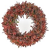 SLFYEE 40cm Türkranz Künstliche Eukalyptus Kranz Deko Hänged Autumn Wandkranz Eukalyptus für Hochzeit Party Garten Fenster Kamin Indoor Dekoration Outdoor Rot