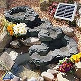 Amur Solar GARTENBRUNNEN Bachlauf QUELLBACH II mit LED-Licht/Hybrid-System, 230V ZIERBRUNNEN VOGELBAD Wasserfall GARTENLEUCHTE TEICHPUMPE - SPRINGBRUNNEN WASSERSPIEL für Garten, Gartenteich, Teich