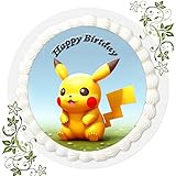 Für den Geburtstag ein Tortenbild, mit dem Motiv: Pikachu Pokemon, Essbares Foto für Torten, Tortenbild, Tortenaufleger Ø 20cm ESSPAPIER Pikachu Pokemon Nr. 19