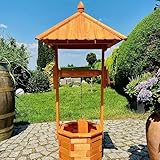 DARLUX Garten-Deko-Achteck-Brunnen Holz Brunnen Braun Höhe 130 cm Gartenbrunnen Zierbrunnen Gartenmdeko imprägniert Holzbrunnen