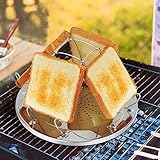 mizikuu Camping Toaster für Gaskocher, 4 Scheiben Toastablett Edelstahl Tragbarer Faltbar Toastständer Ständer Poröses Tablett Brot für Kocher, Familien, Outdoor, Picknick, Reisen