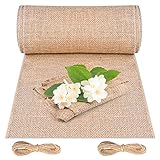 Cieex Jute Tischläufer, Juteband Tischband 30cmx10m, 100% Natur Juteläufer mit 20 m Jute-Schnur für Hochzeit, Bauernhaus Party, Kommunion, Rustikale Tisch Dekoration